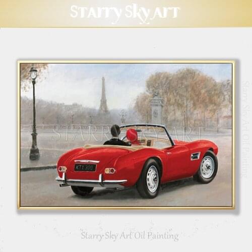 Paris Eiffel Tower Canvas Acrylic Painting Famous Tourist Attractions Wall Decorative Pictures Lover in Car Acrylic Painting