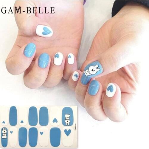 GAM-BELLE Glitter Nail Sticker With Designs Full Cover Adhesive Decals Nail Wraps DIY Manicure Nail Art Decoration Stickers