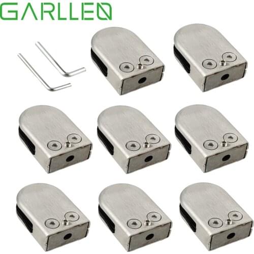 GARLLEN 8pcs Brushed Finish Glass Clip Clamp Bracket Stair Post 10-12mm Glass Corner Brackets Kit For Window Balustrade Handrail