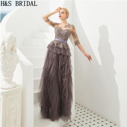 H&S BRIDAL Plus Size Half Sleeve Evening Dress Mother of the Bride Dresses Ruffles Lace Appliques Formal vestido de madrinha