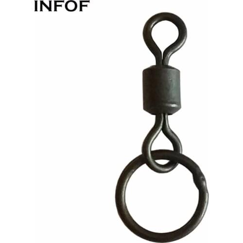 INFOF 100pcs Carp Fishing Swivel Snap Matte Black Rolling Swivel with Ring Snap Carp Fishing Accessories Saltwater Tackle