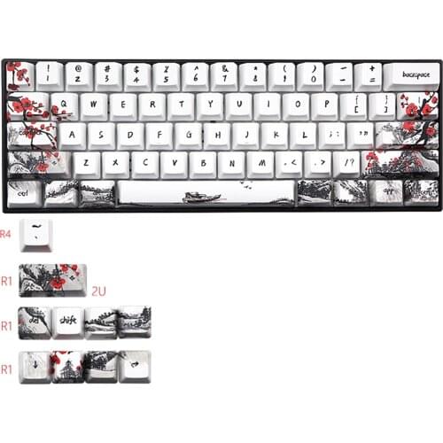 Red Plum Flower Korean Japanese Russian Keycaps For Cherry Mx Gateron Kailh Box Switch Mechanical Keyboard 60 108 OEM PBT Keycap