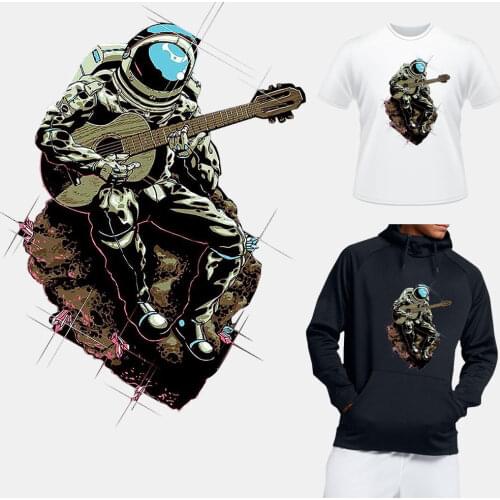 Cool Spaceman Iron On Patches For Clothing Playing Guitar Thermo Sticker Stripes On Clothes T-Shirt Jeans Patch DIY Accessories