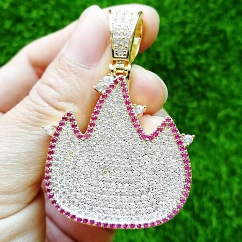 Brass Micro Pave Cubic Zircon pendants Fire Shape Necklace Hip Hop Jewelry Iced Out Men Necklace CN513