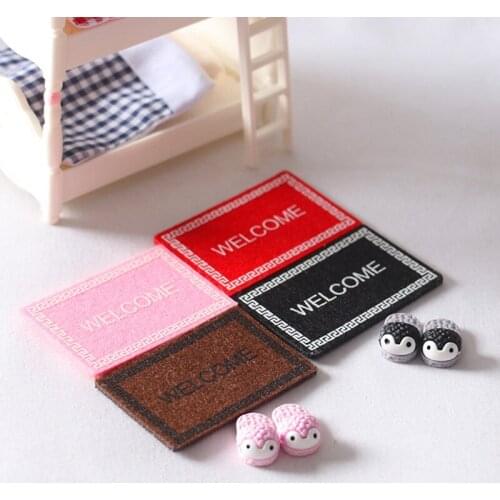 1 Pc 1:12 Scale Dollhouse Floor Decoration Simulation Welcome Carpet Mini Slippers Miniature
