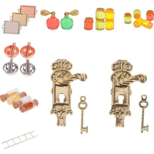 1/12 Miniature Vintage Door Lock and Key/White Ladder/Honey Pot/Tableware/Perfume/Food Bottle/ Dollhouse DIY Accessories