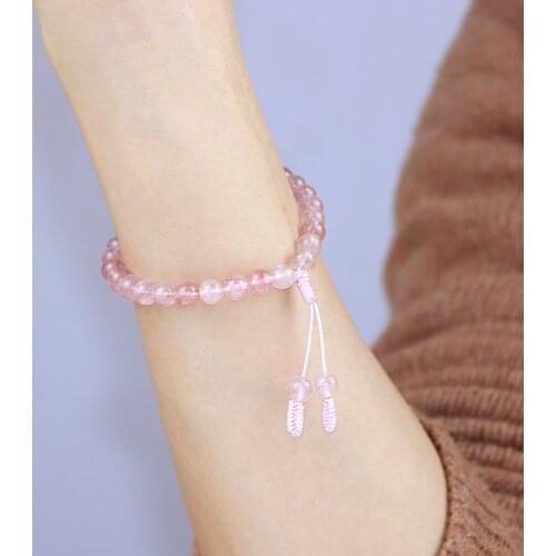 Fashion Women Girls Natural Gem Stone 6mm Crystal Quartz Beaded 18" Strand Bracelets Handmade Adjustable Rope Bracelet Jewelry