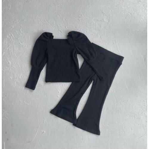 2021 New Girls 2 Pcs Set T Sirt+Long Pants Cotton Autumn Puff Sleeve Fashion Girls Suits 1-6 years MY415