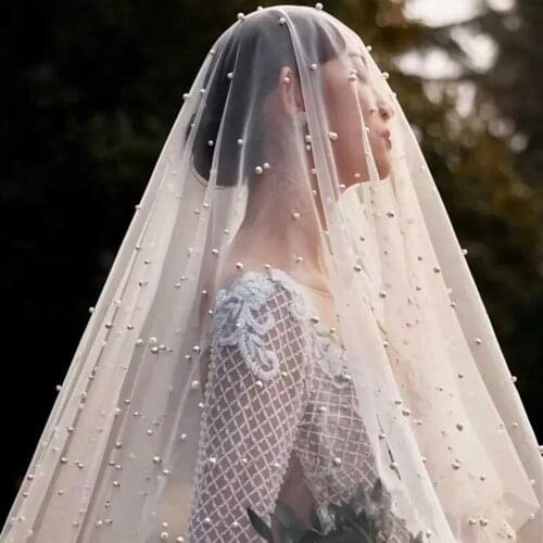 One layer Cover face veil Wedding Veil Women Tulle veil Bridal Veil Pearl veil long veil White ivory veil Wedding Accessories