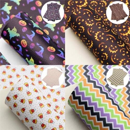 Smooth Textured Faux Leather Sheets Halloween Theme Printed Synthetic Leather Fabric 20x33cm for DIY Earrings Hair Bows Crafts