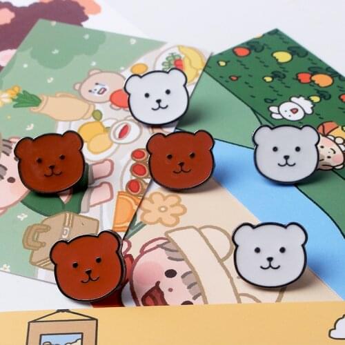 Cartoon Cute double Metal Enamel Brooch Funny Brown Bear Polar Bear Badge Pin Petite Trendy Childrens Clothing Backpack Jewelry