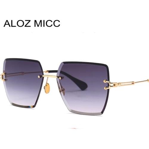 ALOZ MICC Big Frame Women Men Sunglasses 2018 Luxury Brand Designer Retro Rimless Metal Glasses Women UV400 Q550