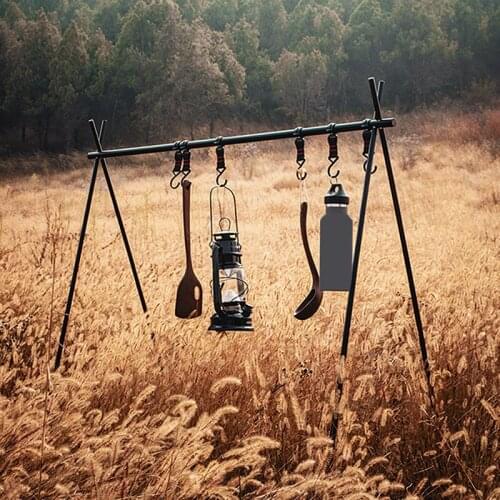 Outdoor Cookware Hanging Rack Triangular Pot Pan Camping Light Tools Hanging Bearing Weight Campsite Storage Rack With Hooks