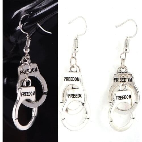 Vintage Earrings Handcuffs Dangle Drop Earrings For Men And Womens Carved FEEDON Handcuffs Earings
