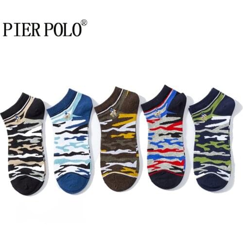 High Quality 5 Pairs/lot PIER POLO Brand Men Socks Summer Fashion Camouflage Short Cotton Socks Men Funny Ankle Socks