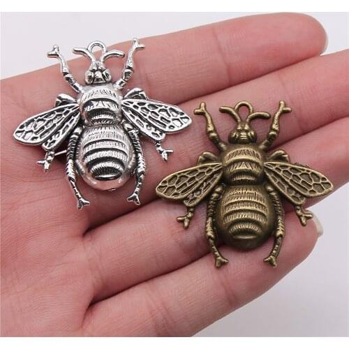 WYSIWYG 3pcs 40x38mm 3 Colors Gold Color Antique Silver Color Antique Bronze Plated Queen Bee Pendant Bumble Bee Pendants