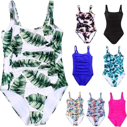 Women One-Piece Tummy Control Swimsuit Ruched Front Solid Color Vintage Swimwear Dropship