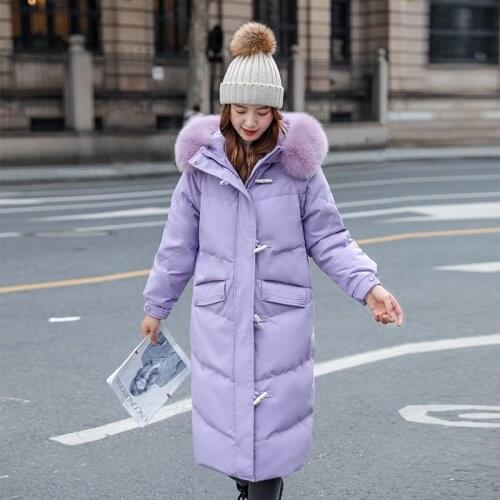 Womens Winter Warm Coat 2021 New Fashion Thickened White Duck Down Jacket Womens Long Big Fox Fur Collar Hoodies Warm Coats