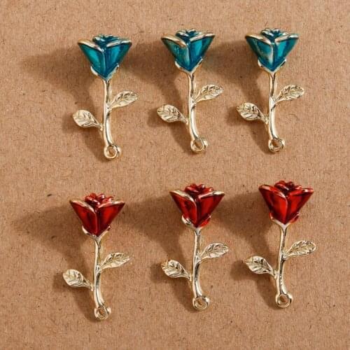 4pcs 12*24mm Gold Color Alloy Enamel Rose Flower Charms Pendants for Jewelry Making Necklaces Women Drop Earrings Accessories