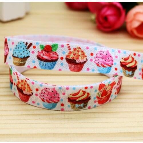 5/8'' Free shipping Fold Elastic FOE cupcake printed headband headwear hairband diy decoration wholesale OEM P5448