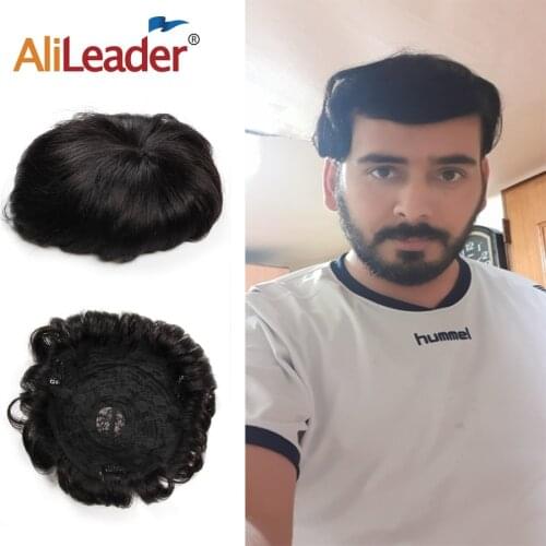 Alileader Cheap 200g/pack Men Hair Replacement With Clips 150% Density Natural Black Color Human Hairpiece Wig