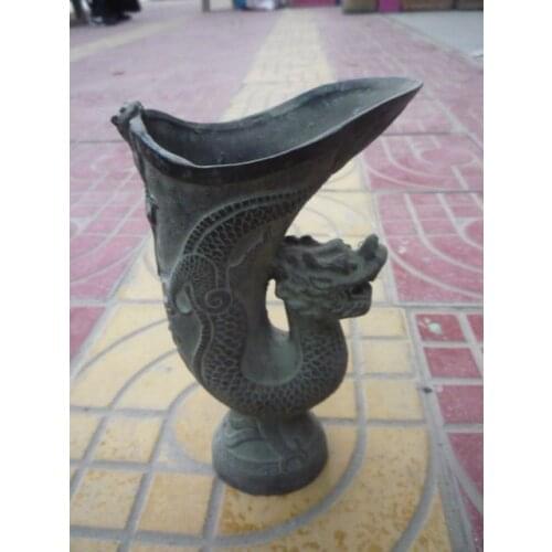 Large Rare Old Chinese Bronze goblet,carving Dragon,best collection&adornment,free shipping