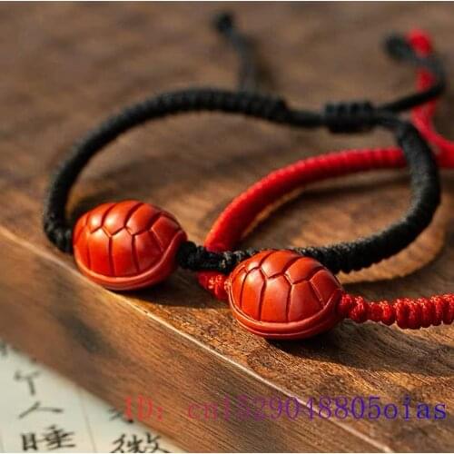 Cinnabar Turtle shell Bracelet Jade Natural Jewellery Carved Fashion Charm Red Gifts Women Chinese Amulet