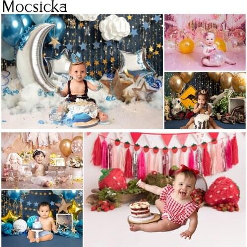 Newborn Children Kids First Birthday Cake Smash Photography Backdrop Girls Twinkle Twinkle Little Stars Birthday Party Balloons