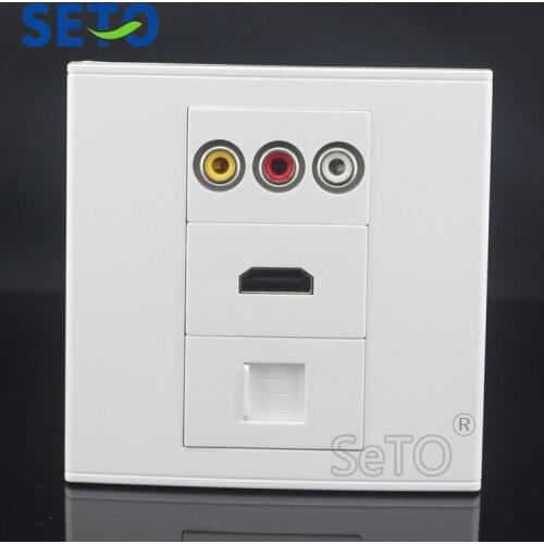 SeTo 86 Type Gigabit RJ45 Cat6 Network Lan + RCA AV Audio + HDMI Panel Wall Plate Socket Keystone Faceplate