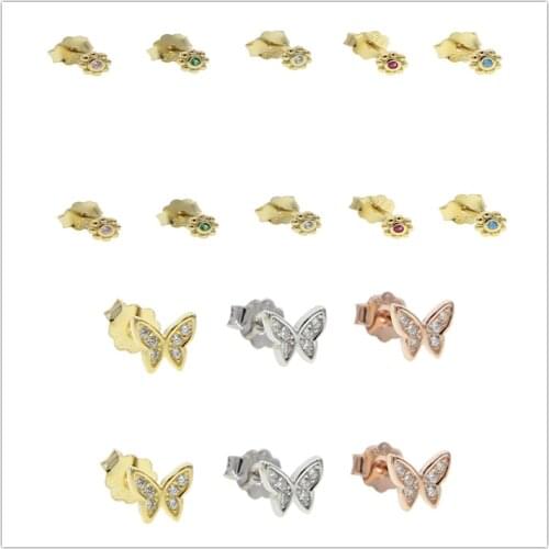Dainty 8 Styles 2 Colors 925 Sterling Silver Butterfly /Bead Shape Cute Earrings For Women Wedding Gift