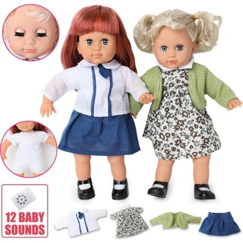 14 inch Bebe reborn doll sound kids toys 36cm Simulation lifelike soft Silicone Green skirt suit Baby Doll for Toys girls gifts