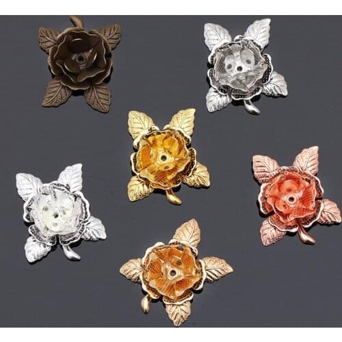 Mibrow 20pcs/lot 6 Colors 20mm Rose Flower Bead Caps Copper Flower Filigree Loose Spacer Bead End Caps For Hair Jewelry Making