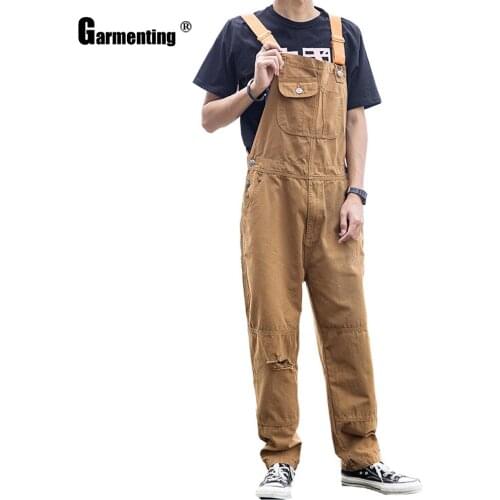 2021 New Summer Mens Fashion Jeans Casual Demin Overalls Loose Pantalons Leisure Suspender Jeans Trousers Khaki Men Jumpsuits