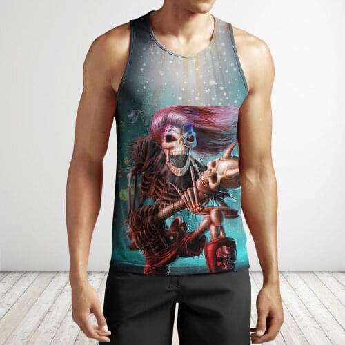Mens Top 3D All Over Printed Music Is My Life And Skull Is My Love Summer Vest Cool Sleeveless Shirts For Men Streetwear