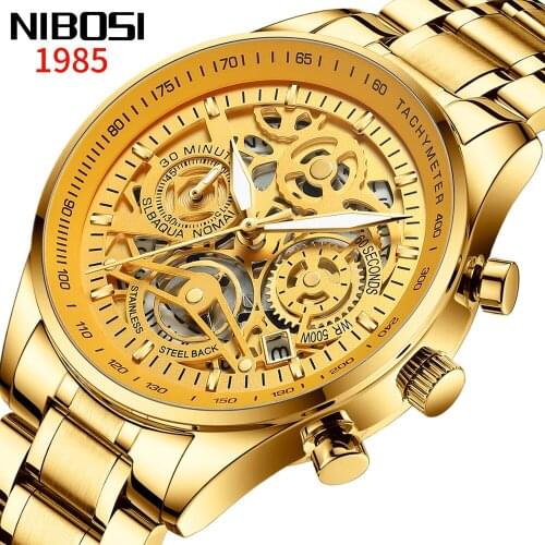 NIBOSI Mens Watches Relogio Masculino Fashion Top Brand Luxury Quartz Watch Men Casual Luxury Waterproof Skeleton Male Watch