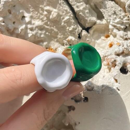 HANGZHI 2021 New Punk Metal Geometric Irregular Round Enamel Dripping Oil Ring for Women Man Hip-Hop Party Jewelry Gifts