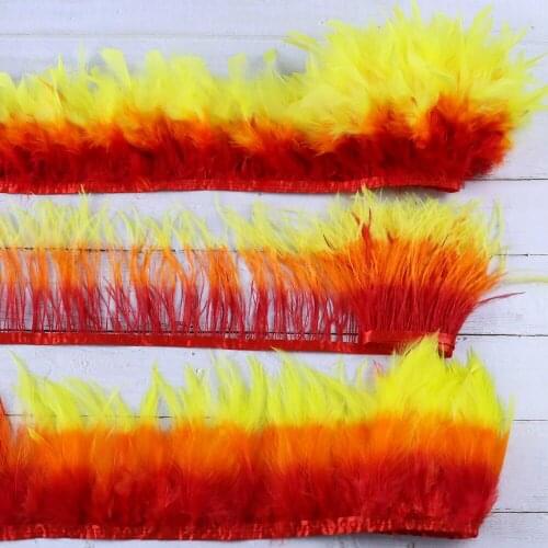 Dyed Turkey feather Trim Fringe Red orange gradient ostrich chicken feathers Ribbon for Dress Clothing Crafts Decoration