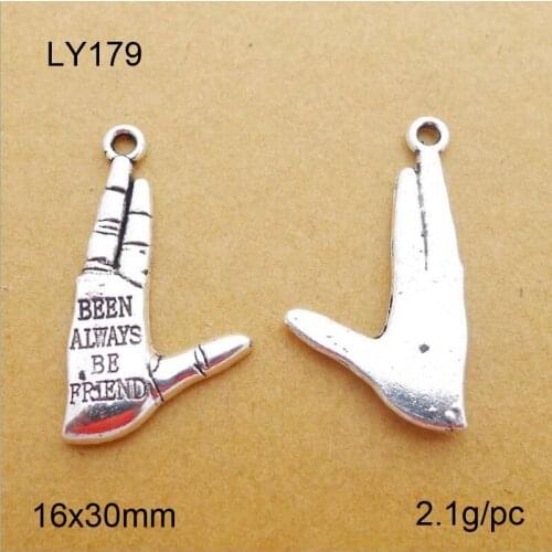 25pcs/lot 16x30mm Zinc Alloy Antique Silver Finger Been Always Be Friend DIY Charms Pendants
