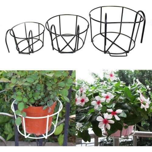 Balcony Hanging Plant Racks Round Flower Pot Rack Railing Fence Outdoor Window Iron Bonsai Stand Decoration