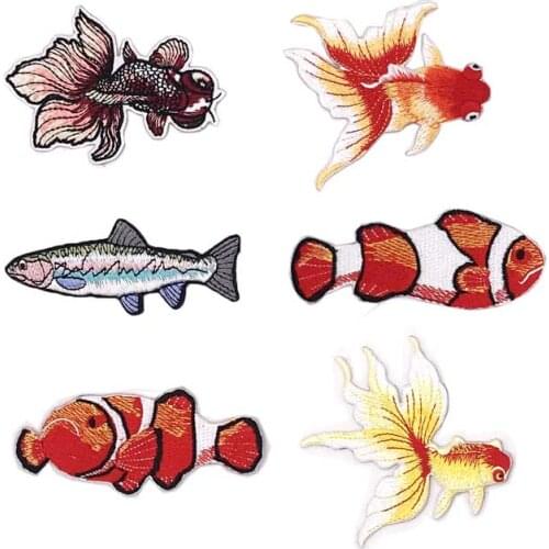 Goldfish Clownfish fish iron on backing punk military skull embroidered rider biker patches for back vest hat