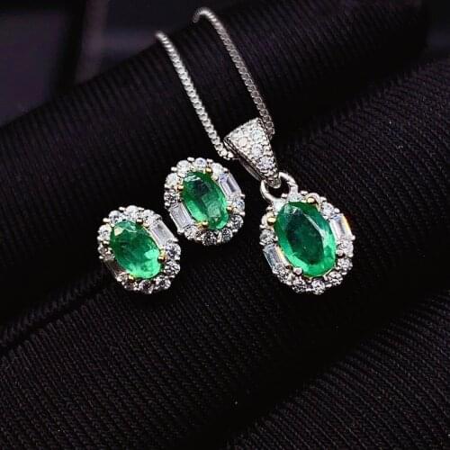 Natural Emerald Earring and pendant for One Set Fine Jewelry for Women Classic Design Design Earring