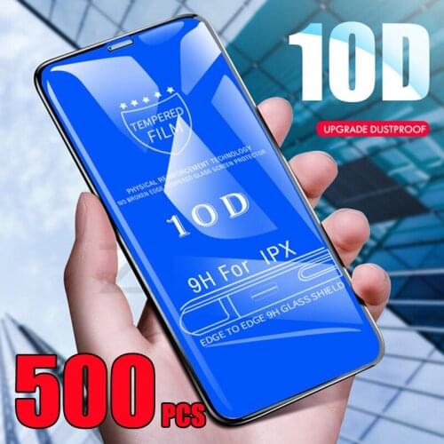 500pcs 10D Tempered Glass Full Glue Cover Protective Screen Protector Film For iPhone 12 Mini 11 Pro Max XS XR X 8 7 6 Plus SE