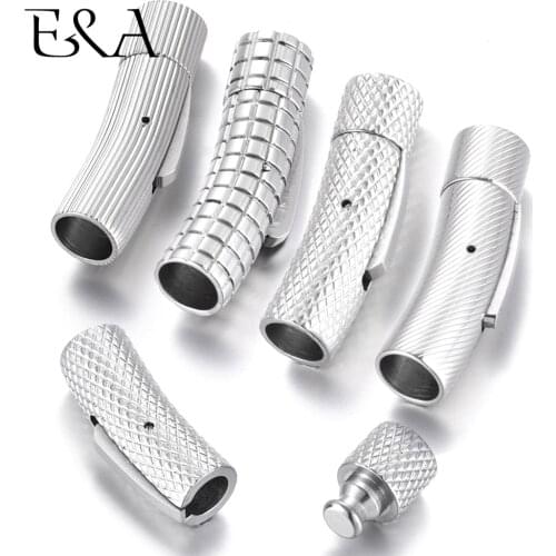 2pcs Stainless Steel Bayonet Clasps 6mm Curved Tube Push Lock Closure Leather Cord Clasp DIY Bracelet Jewelry Making Supplies