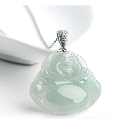 Natural Jadeite Maitreya Buddha Woman Pendant 925 Silver Inlaid Necklace High-grade Jade Pendant Valuable Gift