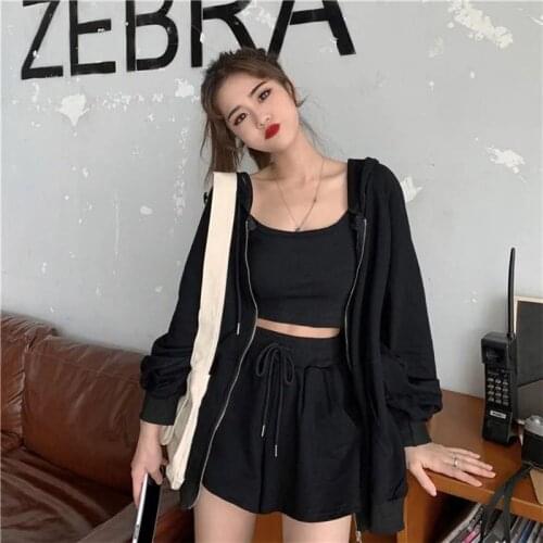 2021 Spring/Summer Sports Suit Solid Hooded Three Piece Sets Fashion Tracksuit For Women Casual 3 PCS Sweaters New Shorts Sets