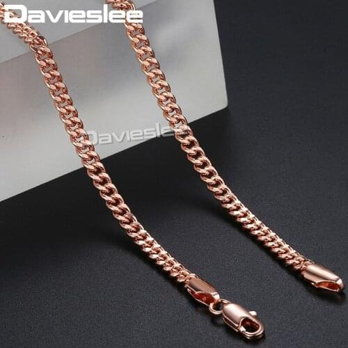 Davieslee 585 Rose Gold Filled Necklaces for Women Curb Chain Womens Necklace Jewelry 45cm-60cm 3mm Link Chains DLGN220