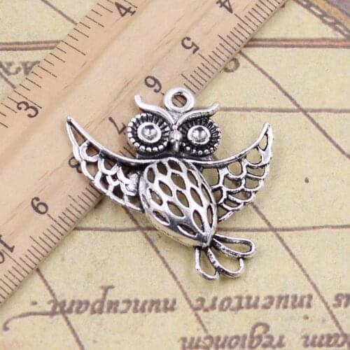 15pcs Charms Flying Owl 36x35mm Antique Silver Color Pendants Making DIY Handmade Tibetan Finding Jewelry For Bracelet