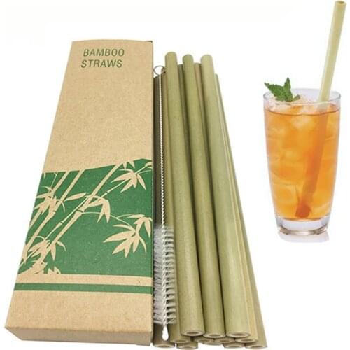 12Pcs/Set Reusable Green Bamboo Straw Natural Eco-friendly Drinking Straws Hot Drink With Cleanning Brush Wedding Accessories