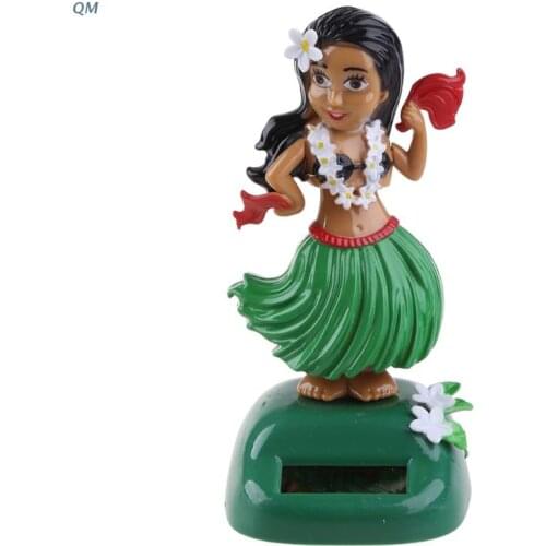 13MF 1PC Car Ornaments Hawaii Girl Hula Shaking Head Toy Solar Powered Auto Interior