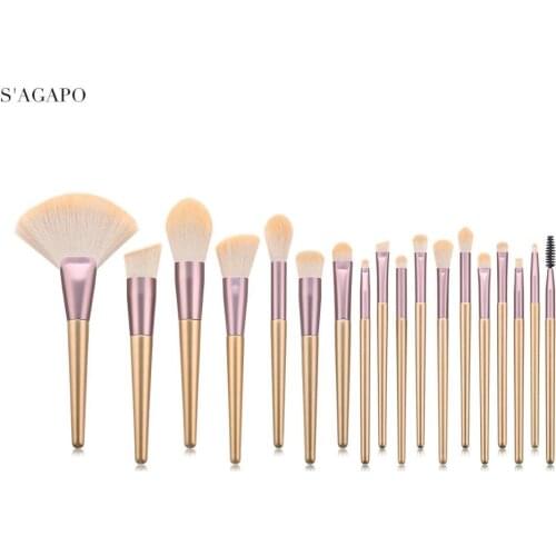 S'AGAPO 18pcs Makeup Brushes Tool Set Cosmetic Powder Foundation Eyeshadow Blush Blending Loose Powder Beauty Make Up Brush Kit